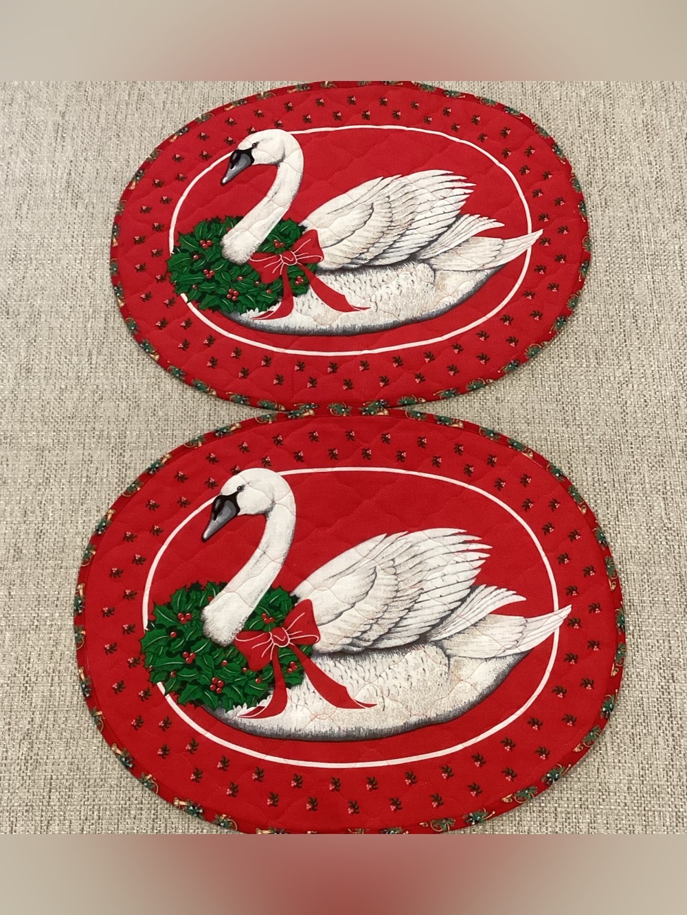 Holiday Swan Quilted Christmas Holiday Placemats Set of 2